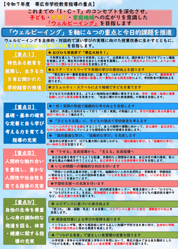 帯広市学校教育指導の重点 概要版の写真です