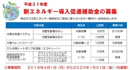 チラシ：平成31年度新エネルギー導入促進補助金の募集