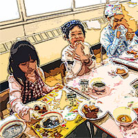 イラスト：給食を食べている様子