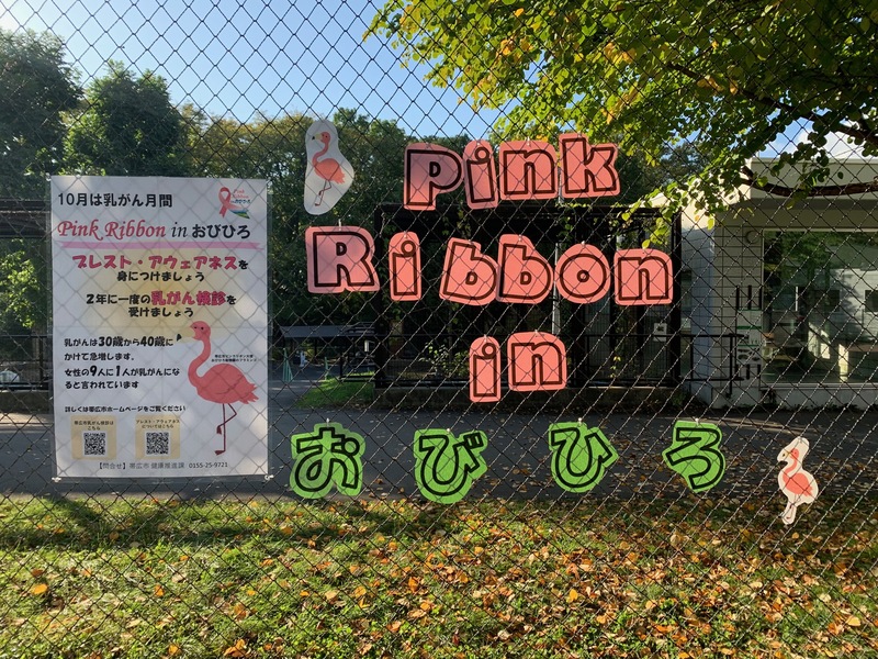 Pink Ribbon inおびひろ　動物園のフラミンゴ舎のポスター