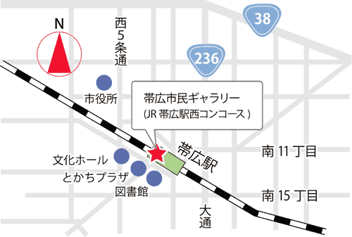 地図：帯広市民ギャラリー（駅周辺）