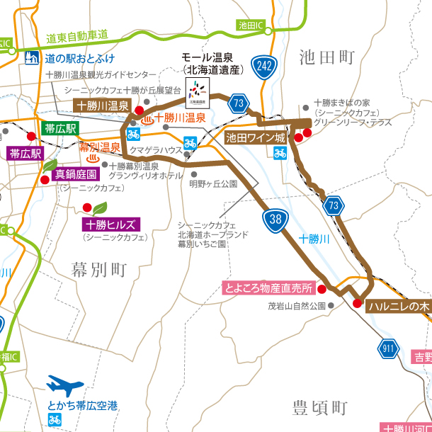マップ：十勝川沿線コース（拡大図）