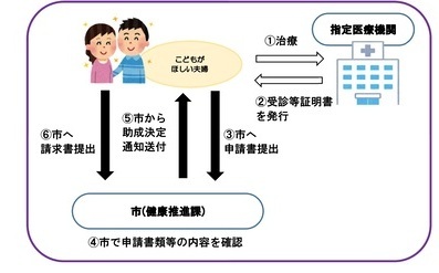 フロー図：帯広市先進不妊治療費等助成申請の流れ